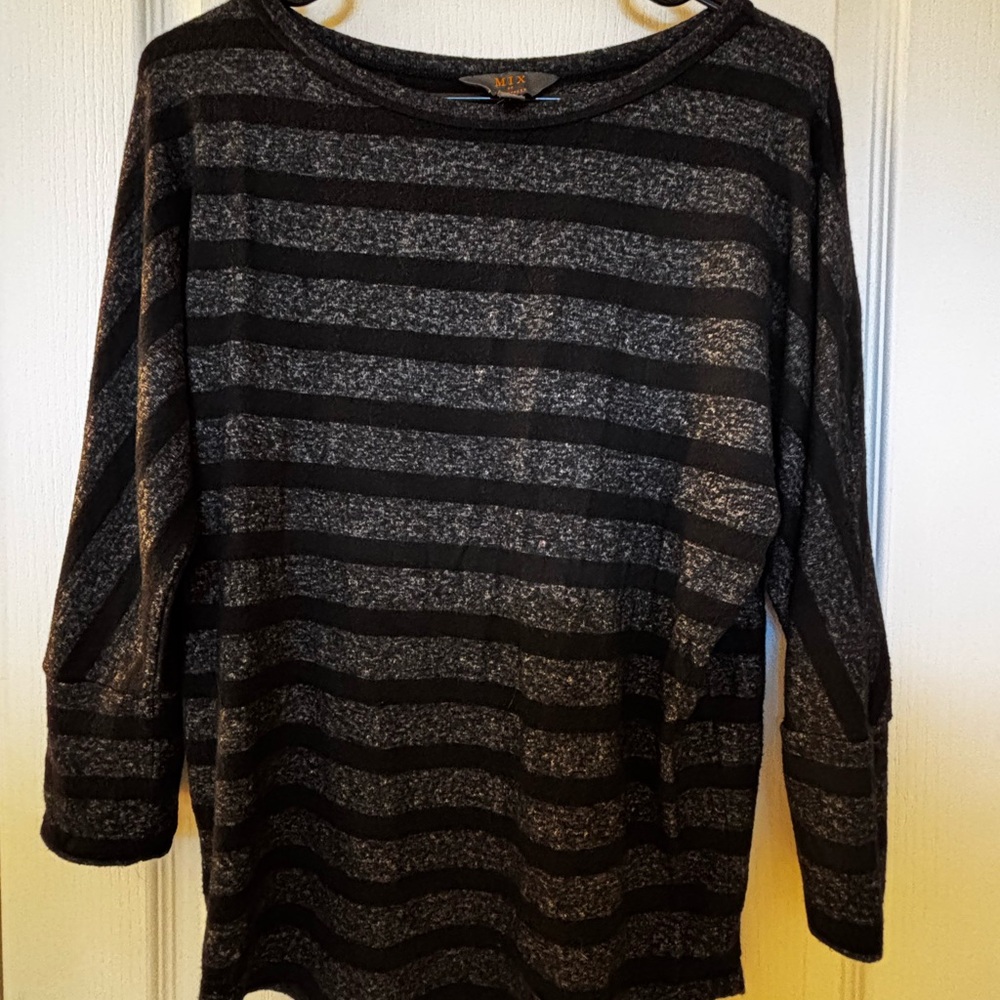 Black and Gray Striped Long Sleeve Top